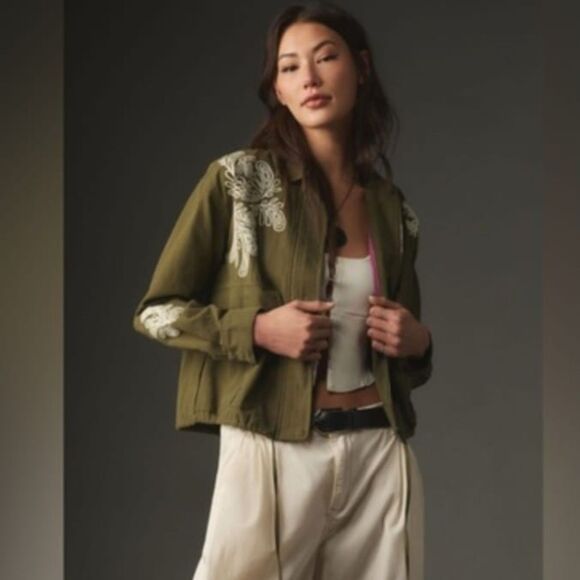 dolan Jackets & Blazers - Anthropologie Dolan Embroidered Utility Jacket Green Oversized Small